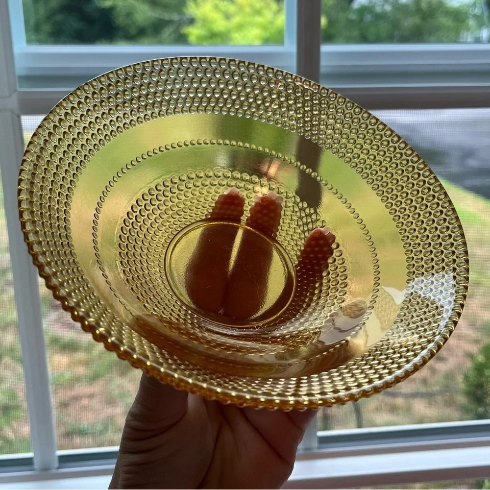 Vintage Amber Glass Cereal Desert Fruit Beaded Bullseye Bowl 6 1/2” X 2 1/8”